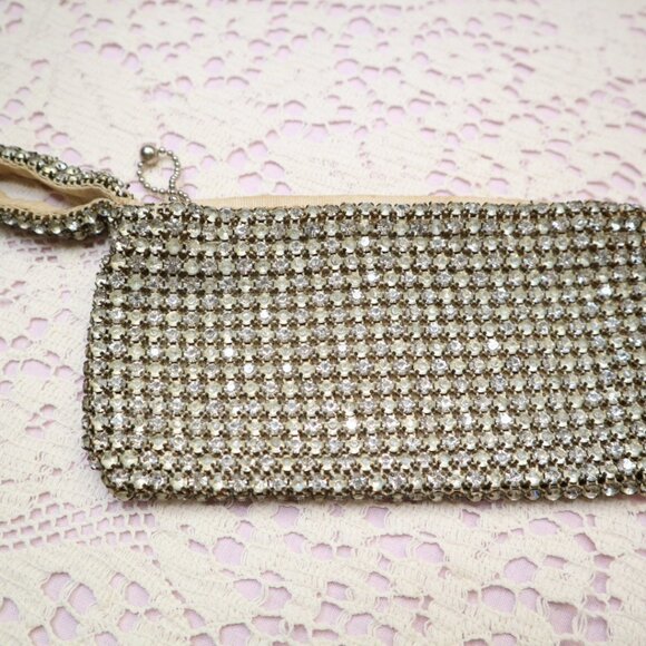 Antique 1920s Art Deco Rhinestone Pouch Czechoslovakia Glamorous Evening Bag Wri - Picture 2 of 13